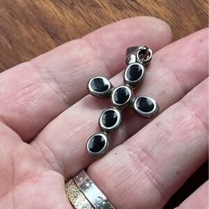 Vintage sterling & black onyx cross pendant